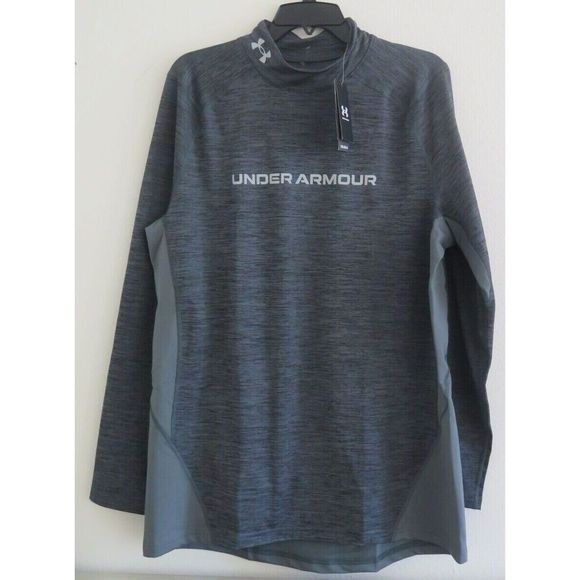 Under Armour 1366069 Men Sz XL Heather Grey ColdGear Fitted Twist Mock Neck Top - Picture 2 of 5